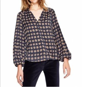 Boden x Anthropologie Harriet Blue & Gold Button Up Blouse